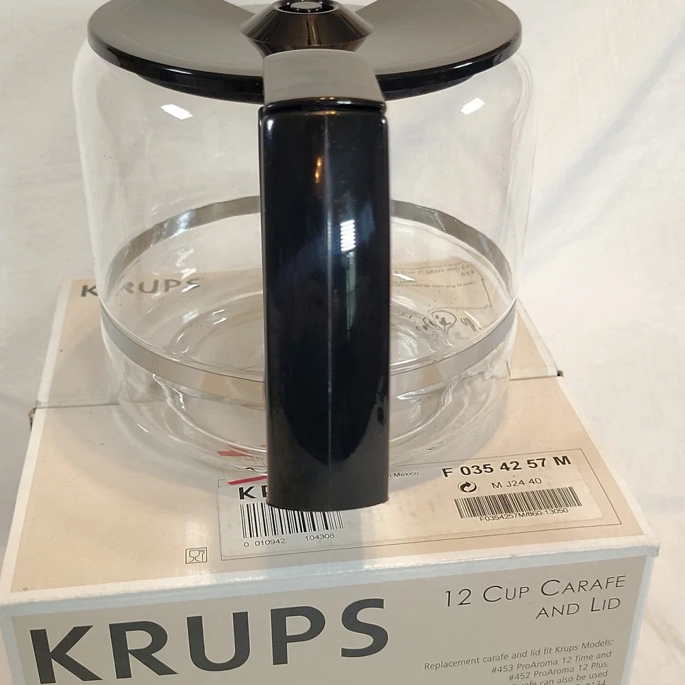 Krups 12 Cup Carafe and Lid Black Replacement Coffee Pot Glass ProAroma 453 452